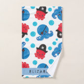 Piraat Octopus, Octopus Patroon, Zee, Jouw naam Bad Handdoek (Handdoek)