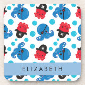 Piraat Octopus, Octopus Patroon, Zee, Jouw naam Bier Onderzetter (Voorkant)