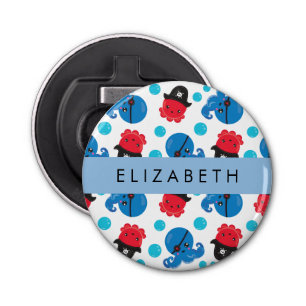 Piraat Octopus, Octopus Patroon, Zee, Jouw naam Button Flesopener