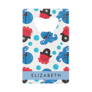 Piraat Octopus, Octopus Patroon, Zee, Jouw naam Creditkaart Flessenopener