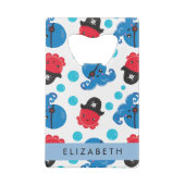Piraat Octopus, Octopus Patroon, Zee, Jouw naam Creditkaart Flessenopener (Achterkant)