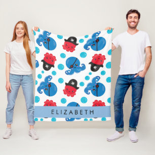 Piraat Octopus, Octopus Patroon, Zee, Jouw naam Fleece Deken