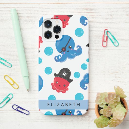 Piraat Octopus, Octopus Patroon, Zee, Jouw naam iPhone Hoesje (Op bureau)