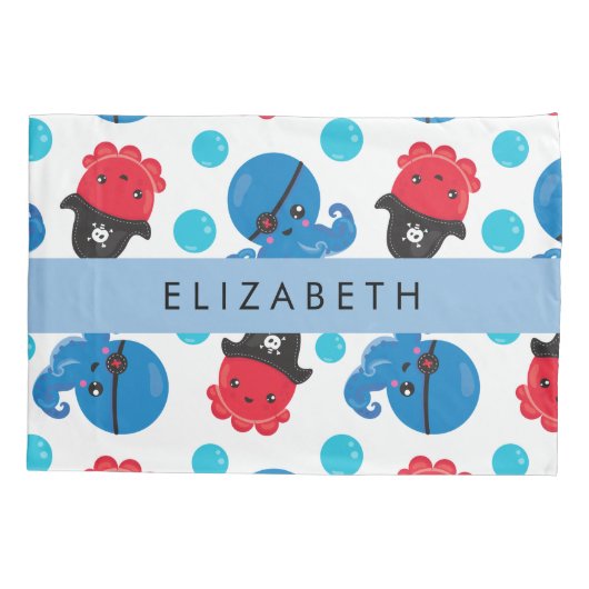 Piraat Octopus, Octopus Patroon, Zee, Jouw naam Kussensloop (Achterkant)
