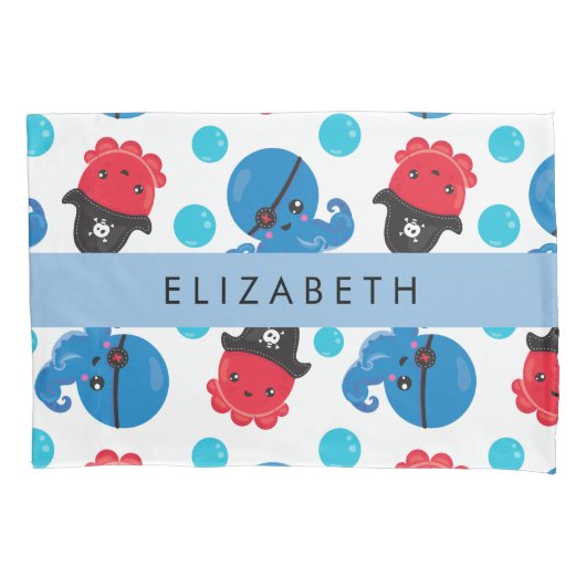 Piraat Octopus, Octopus Patroon, Zee, Jouw naam Kussensloop (Voorkant)