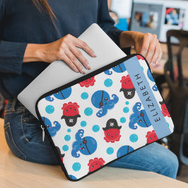 Piraat Octopus, Octopus Patroon, Zee, Jouw naam Laptop Sleeve
