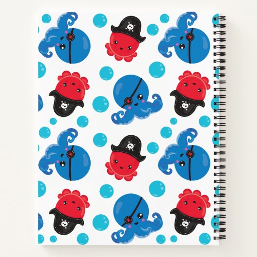 Piraat Octopus, Octopus Patroon, Zee, Jouw naam Notitieboek (Achterkant)