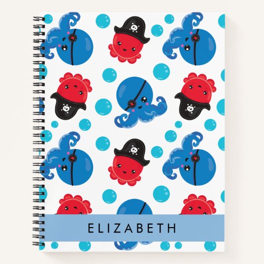 Piraat Octopus, Octopus Patroon, Zee, Jouw naam Notitieboek (Voorkant)