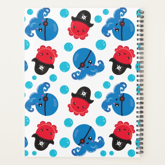 Piraat Octopus, Octopus Patroon, Zee, Jouw naam Planner (Achterkant)