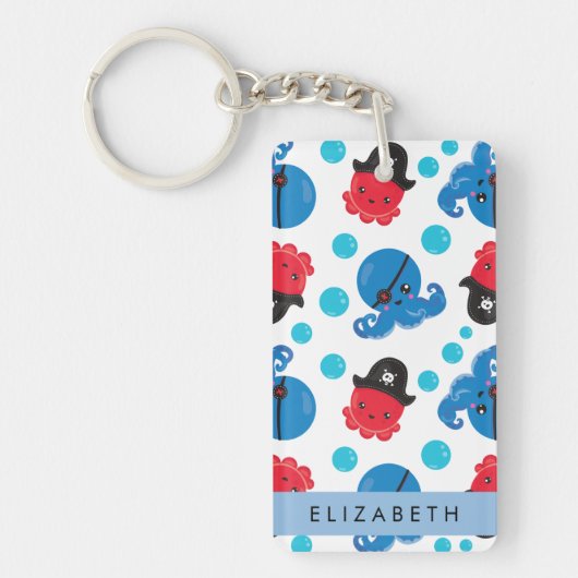 Piraat Octopus, Octopus Patroon, Zee, Jouw naam Sleutelhanger (Voorkant)