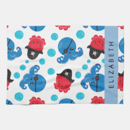 Piraat Octopus, Octopus Patroon, Zee, Jouw naam Theedoek