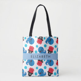 Piraat Octopus, Octopus Patroon, Zee, Jouw naam Tote Bag