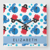 Piraat Octopus, Octopus Patroon, Zee, Jouw naam Vierkante Klok (Voorkant)