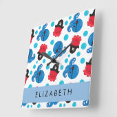 Piraat Octopus, Octopus Patroon, Zee, Jouw naam Vierkante Klok (Hoek)