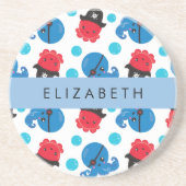 Piraat Octopus, Octopus Patroon, Zee, Jouw naam Zandsteen Onderzetter (Voorkant)