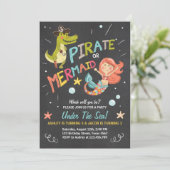 Piraat of Zeemeermin verjaardagsuitnodiging Gezame Kaart (Staand voorkant)