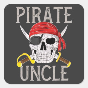 Piraat Oom Jolly Roger Vlag Schedel Familie Pirate Vierkante Sticker