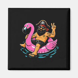Piraat op een flamingo drijver grappig zomerstrand magneet