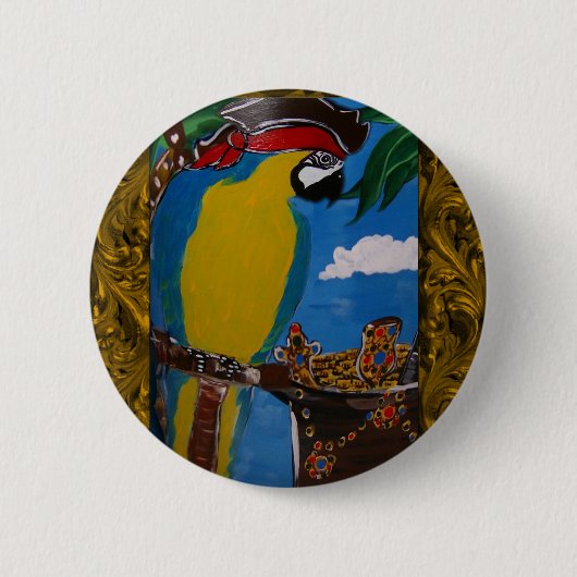Piraat papegaai ronde button 5,7 cm (Voorkant)