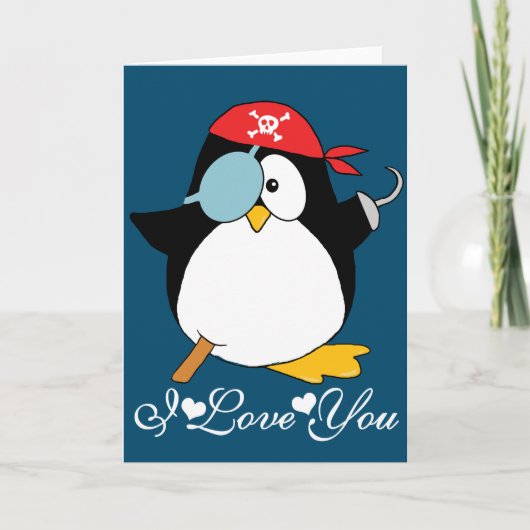 Piraat Pinguïn Ik Hou van Jou Kaart (Voorkant)