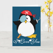 Piraat Pinguïn Ik Hou van Jou Kaart (Gele Bloem)