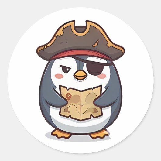 Piraat Pinguïn Ronde Sticker (Voorkant)