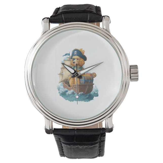 Piraat Poedel - Grappig Zee Hond Horloge (Voorkant)