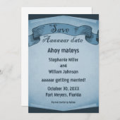 Piraat Rol Save the Date Uitnodiging, Blauw Kaart (Voorkant / Achterkant)