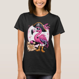 Piraat Roze Flamingo Grappige Halloween Feestkostu T-shirt