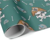 piraat schedel en gekruiste botten Groen Cadeaupapier (Rol Hoek)