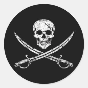 Piraat schedel gekruiste botten gekruist zwaard jo ronde sticker