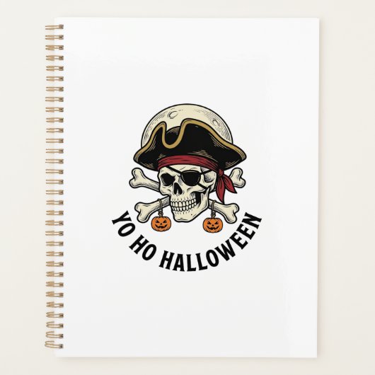 Piraat Schedel Halloween Vintage Gravure Witte Shi Planner (Voorkant)
