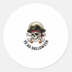Piraat Schedel Halloween Vintage Gravure Witte T-S Ronde Sticker
