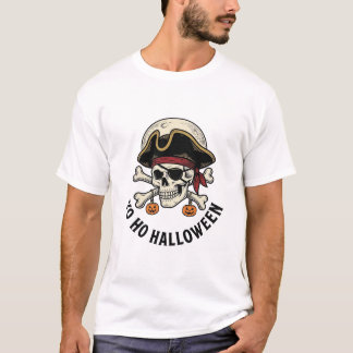 Piraat Schedel Halloween Vintage Gravure Witte T-S T-shirt