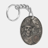 Piraat Schedel Hobo Nikkel Munt Sleutelhanger (Voorkant Links)