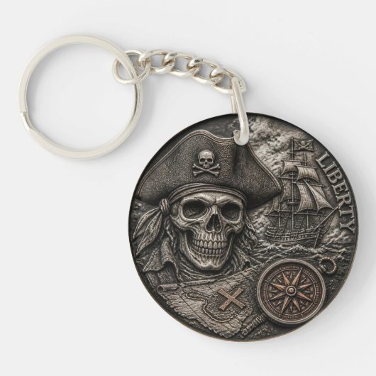 Piraat Schedel Hobo Nikkel Munt Sleutelhanger (Voorkant)
