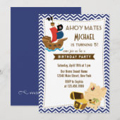 Piraat Schip Verjaardagsuitnodiging Blauw Kaart (Voorkant / Achterkant)