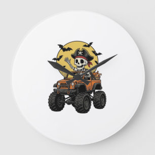 Piraat Skelet Monster Truck Halloween Ontwerp_1 Grote Klok