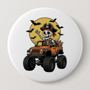 Piraat Skelet Monster Truck Halloween Ontwerp_1 Ronde Button 4,0 Cm