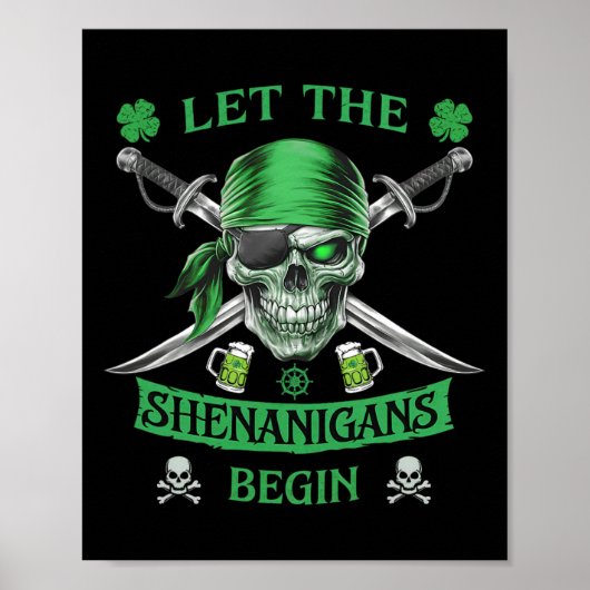 Piraat St. Patrick's Dag Schedel Mannen Laat De Sc Poster (Voorkant)