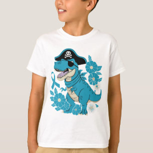 Piraat T-Rex Blauwe Bloemenslinger Piraat Dinosaur T-shirt