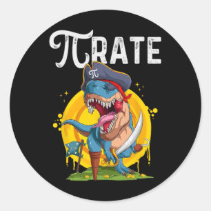 Piraat T-rex Pi Rate Dino Pi Rate Wiskunde Geek Gr Ronde Sticker