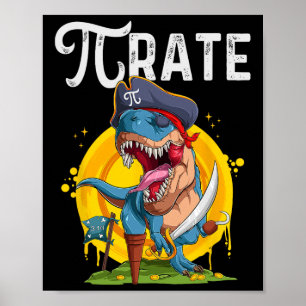 Piraat T-rex Pi Rate Dino Pi Rate Wiskundegek Funn Poster