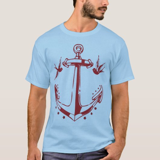  piraat Tattoo Anchor & Sparrow T-shirt (Voorkant)