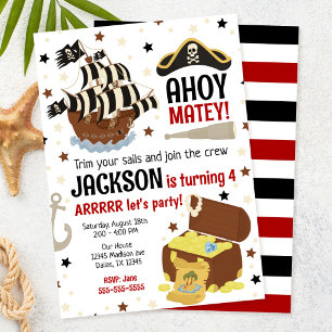 Piraat Thema Ahoy Jolly Roger Jongens Verjaardag  Kaart