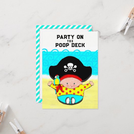 Piraat Thema Baby Shower Kaart (Voorkant / Achterkant in situ)