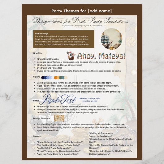Piraat Thema Feest Uitnodiging Gids Printbaar (Voorkant)