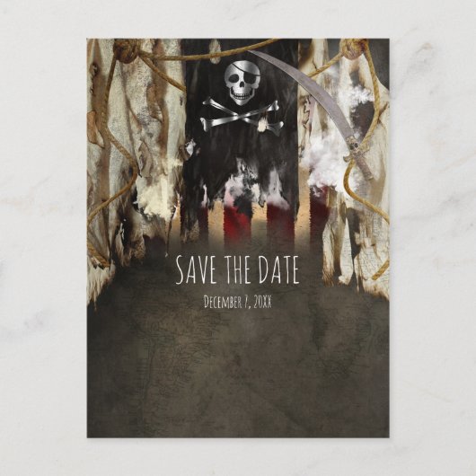 Piraat thema feest uitnodigingen save the date (Voorkant)