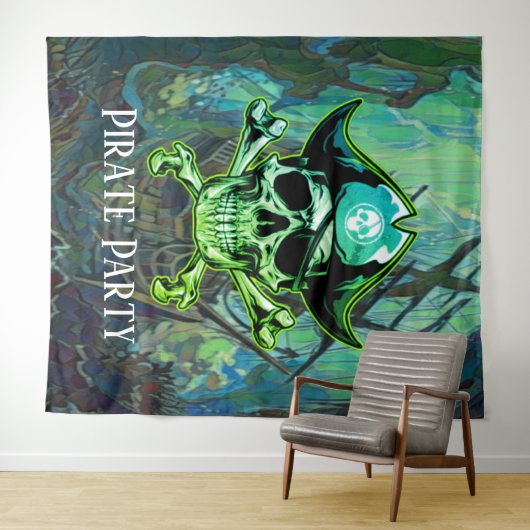 Piraat thema Feest Volwassene Kruis Botten Achterg Wandkleed (In Situ (horizontaal))