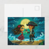 Piraat trouwt met zijn bruid op het strand briefkaart (Voorkant / Achterkant)